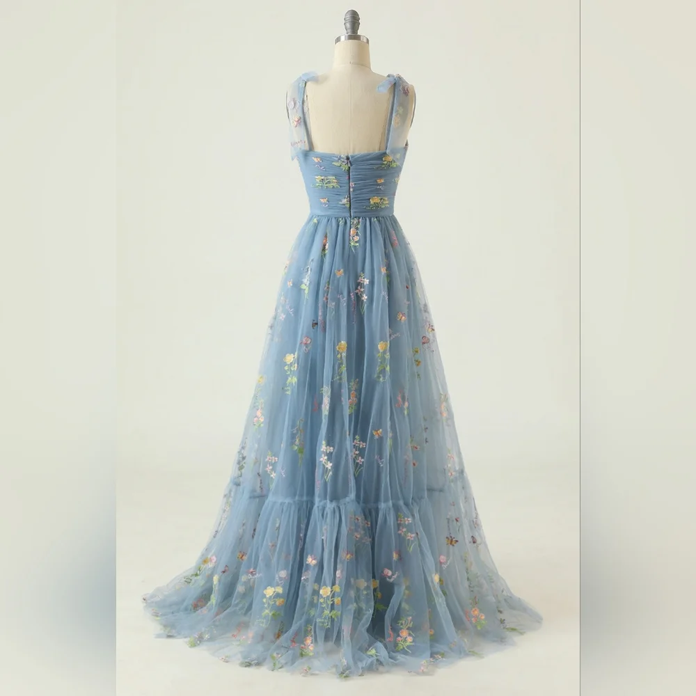 Baby Blue Long Prom Dress With Embroidery - Picture 2 of 6